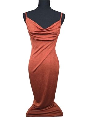 Rust Strapless Cowl Slip Dress